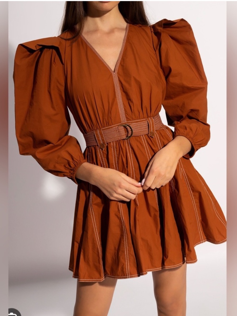 Ulla Johnson 8 Corliss Mini Dress Sumac Fall Autumn Puffy Sleeve Belted Orange - Picture 11 of 11